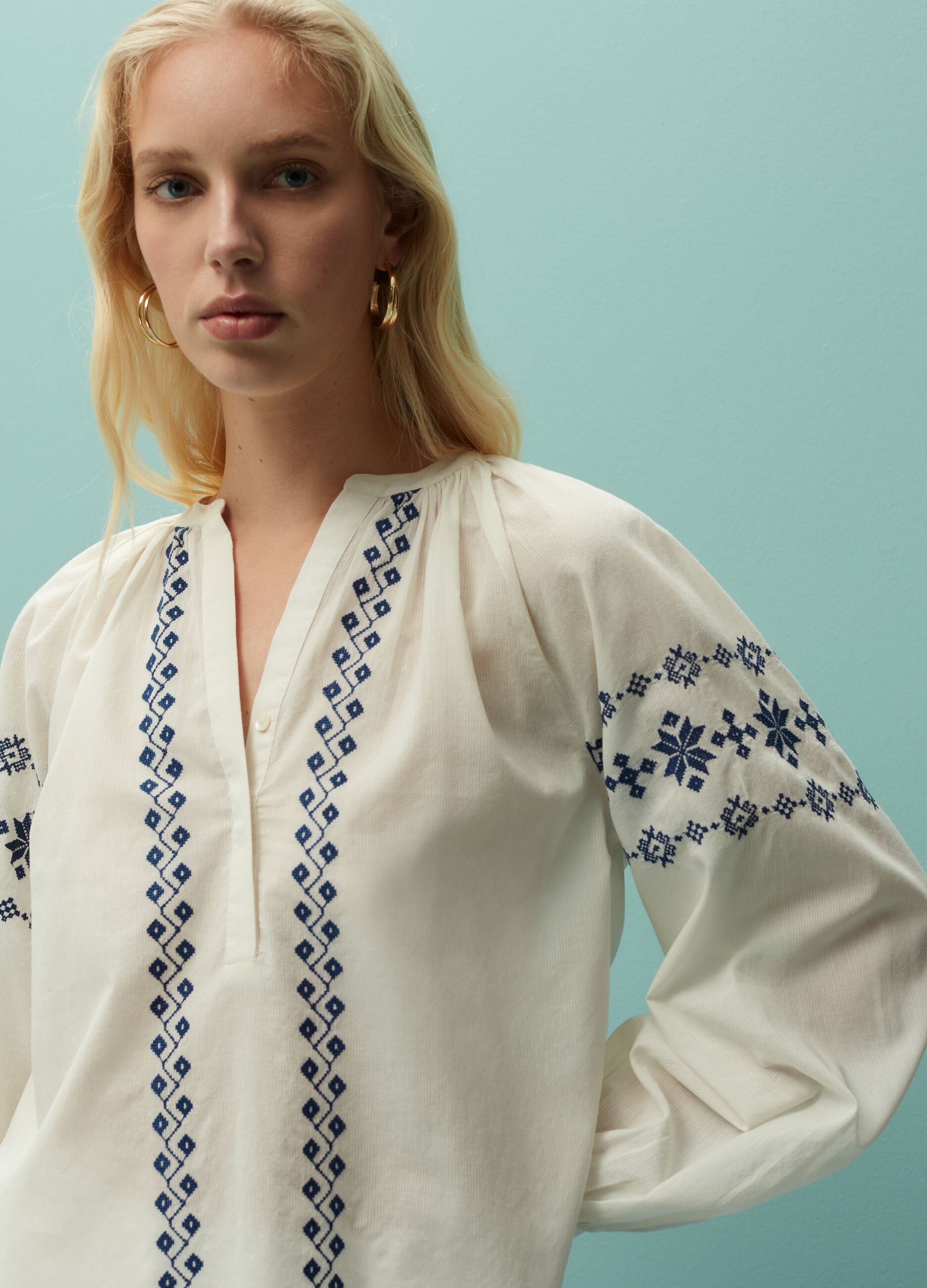 Blouse with ethnic embroidery
