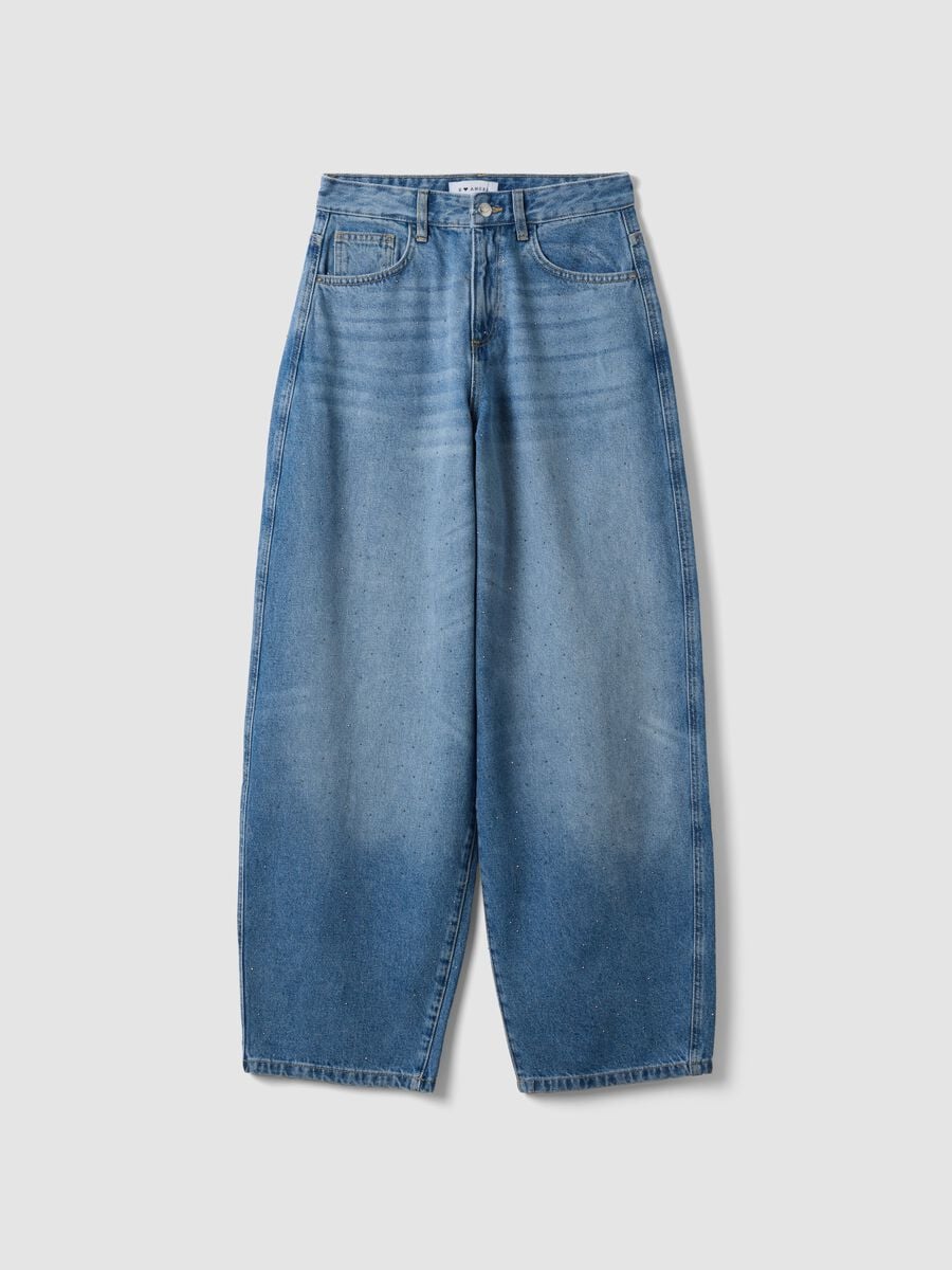 Blue pure-cotton skater-fit jeans with rhinestones_0