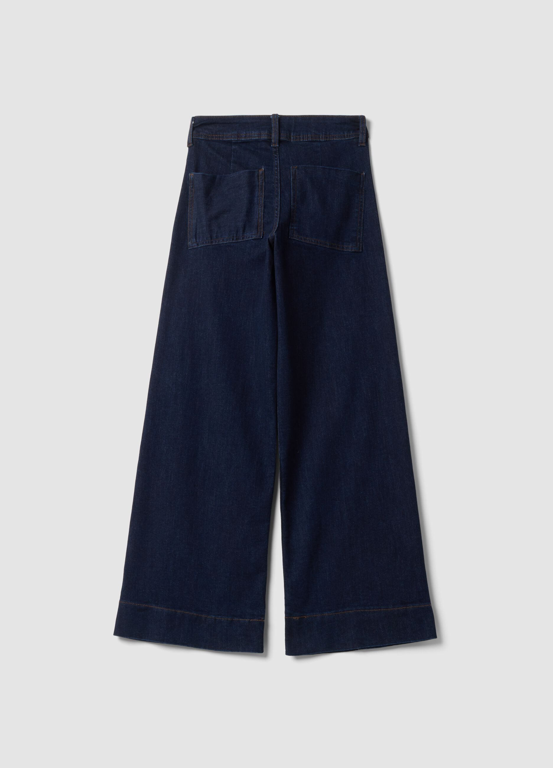 Dark blue wide-leg stretch cotton jeans