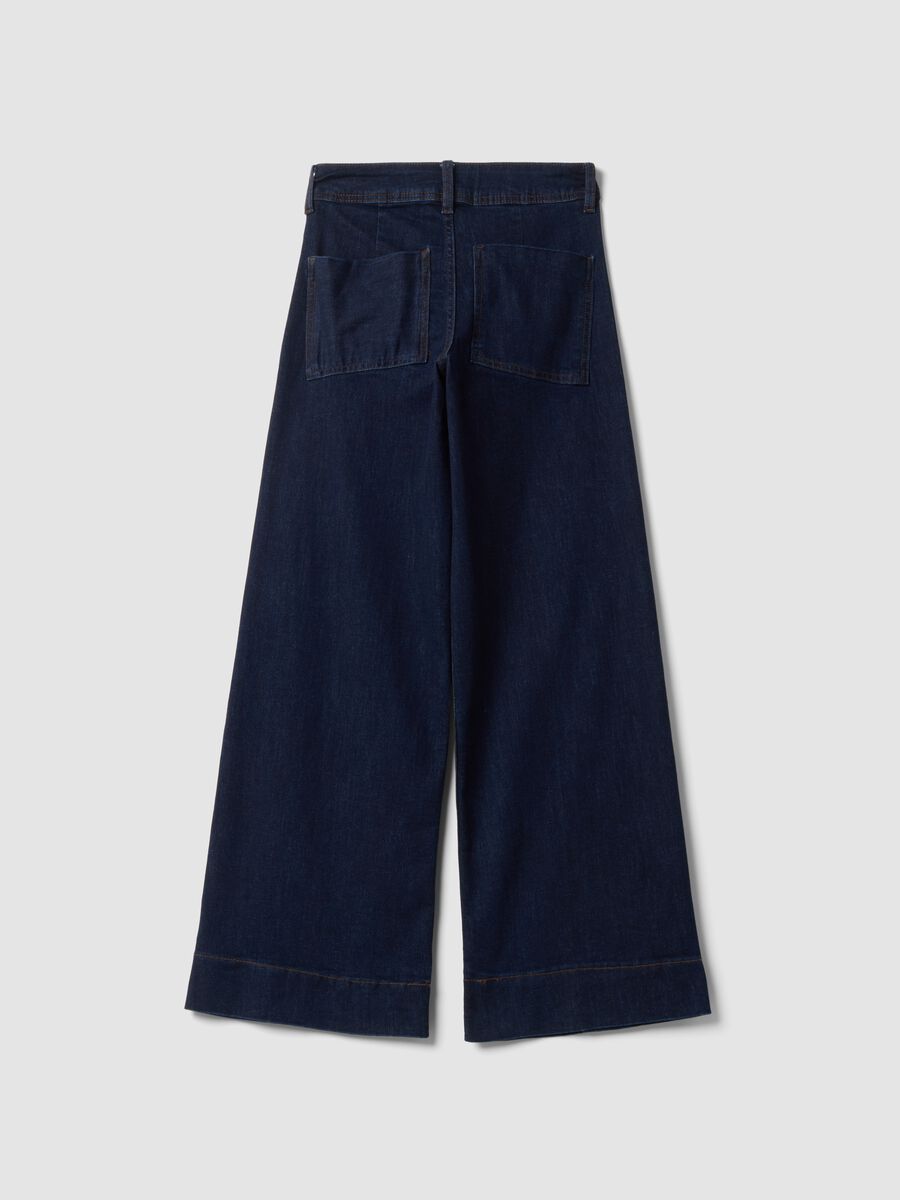 Dark blue wide-leg stretch cotton jeans_1
