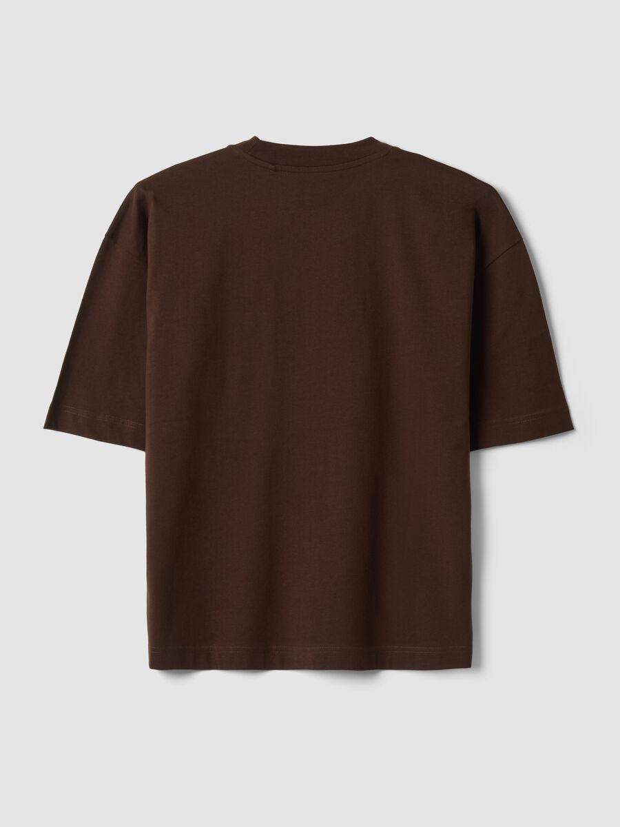 T-shirt marrone in puro cotone con taschino boxy fit_2