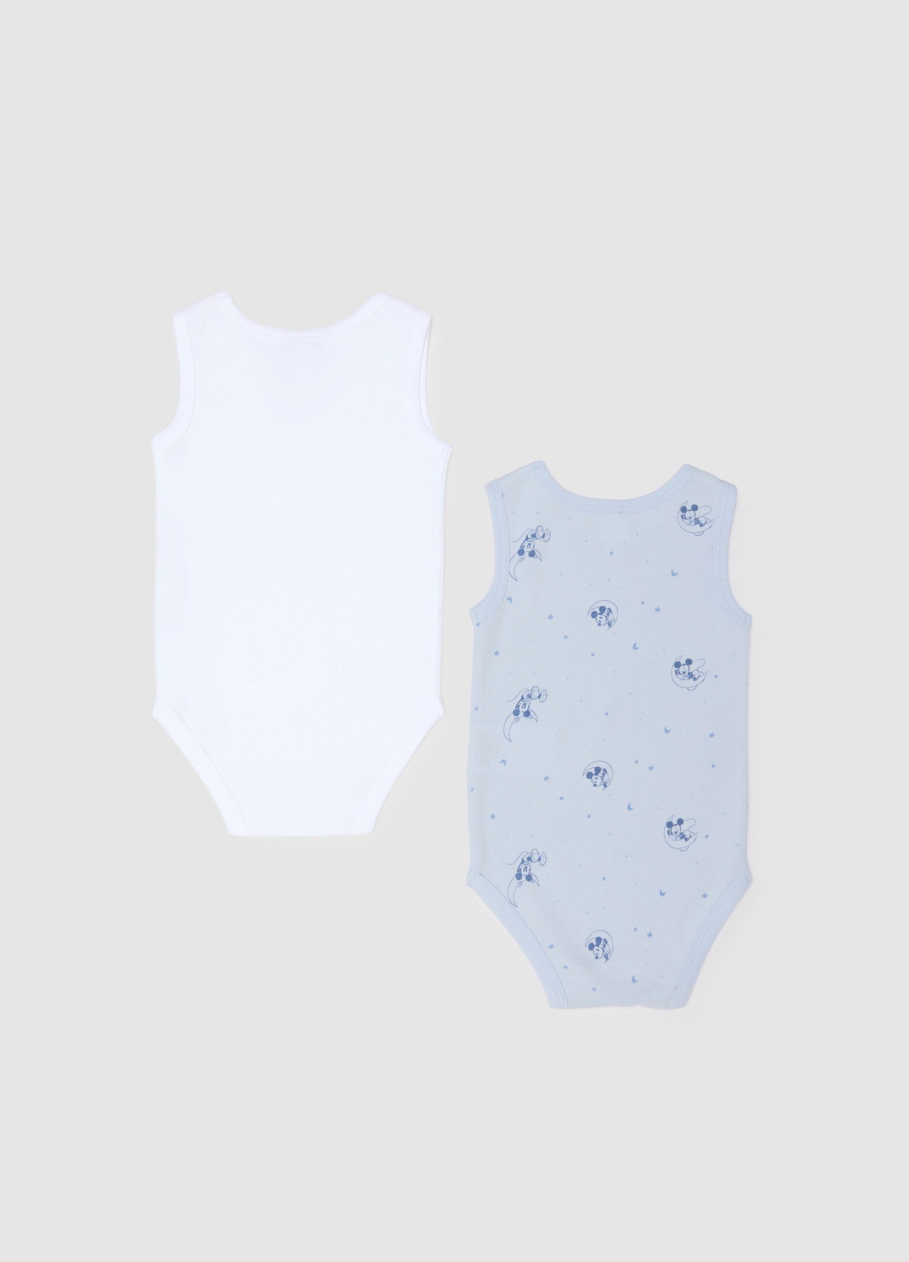 Pack duplo de bodys de beb&eacute; em algod&atilde;o puro multicolor com estampados do Mickey Mouse