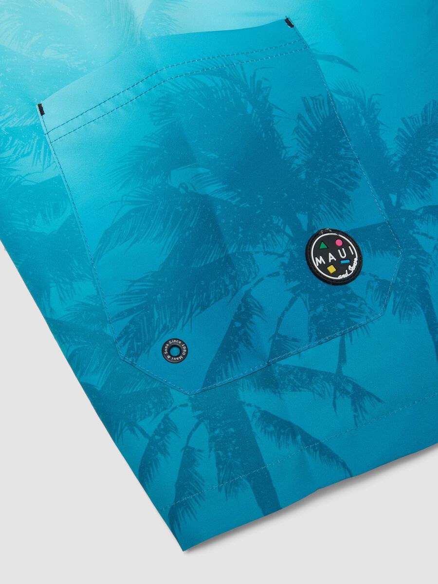 Short de bain bleu &agrave; imprim&eacute; tropical_3