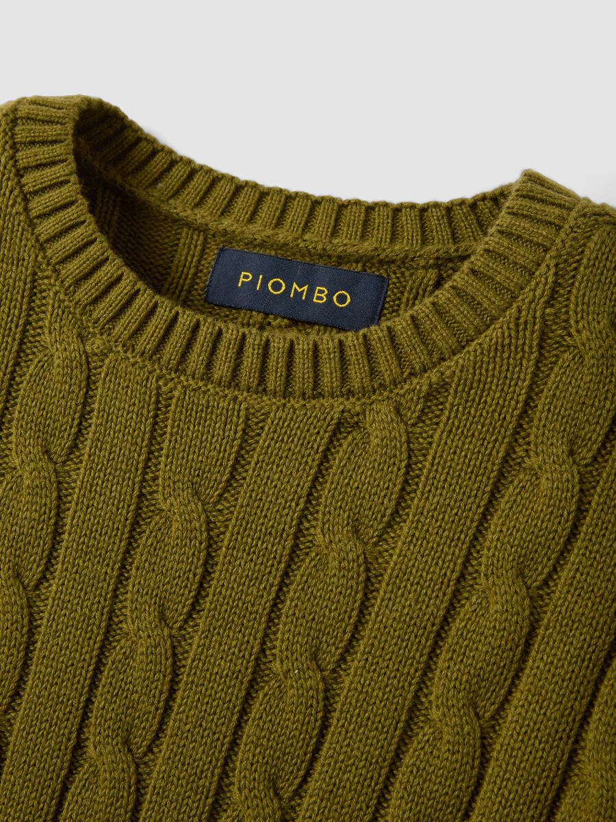 Green pure cotton cable-knit crew-neck jumper_1
