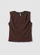 Brown sleeveless pleated-texture blouse, regular fit_4