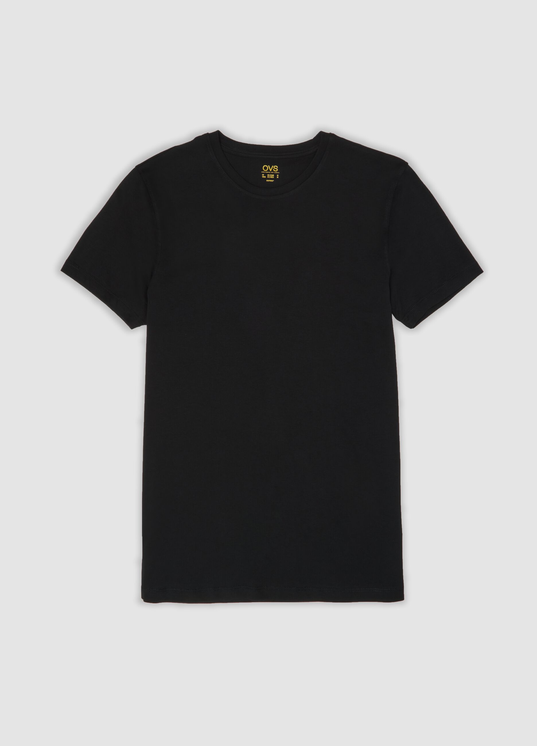 Black crew-neck T-shirt in pure Supima cotton, regular fit