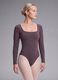 Body marrone in tessuto elasticizzato con Scollo madonna_2