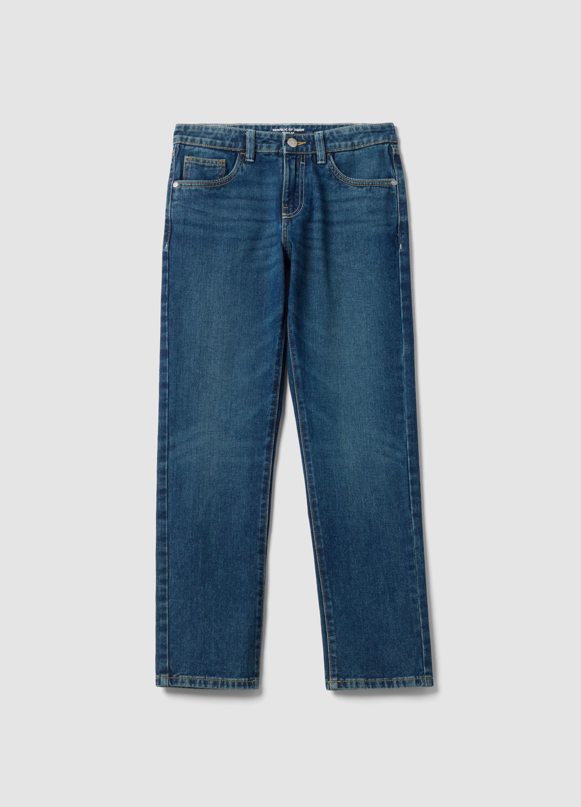 Blue pure cotton regular-fit jeans for boys