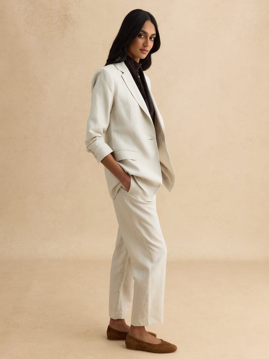 Beige lyocell and linen blend blazer, regular fit with buttons_1