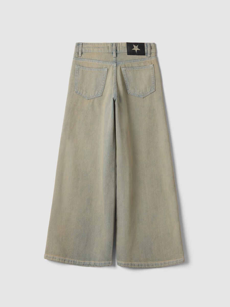 Girls&rsquo; grey wide-leg pure cotton jeans_1