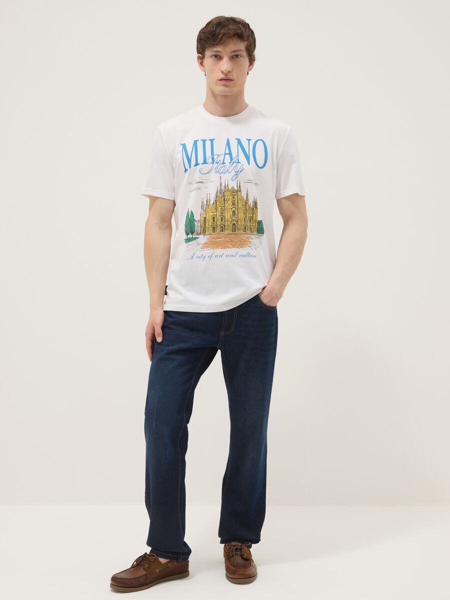 Wei&szlig;es T-Shirt aus reiner Baumwolle mit Print, Regular Fit_1