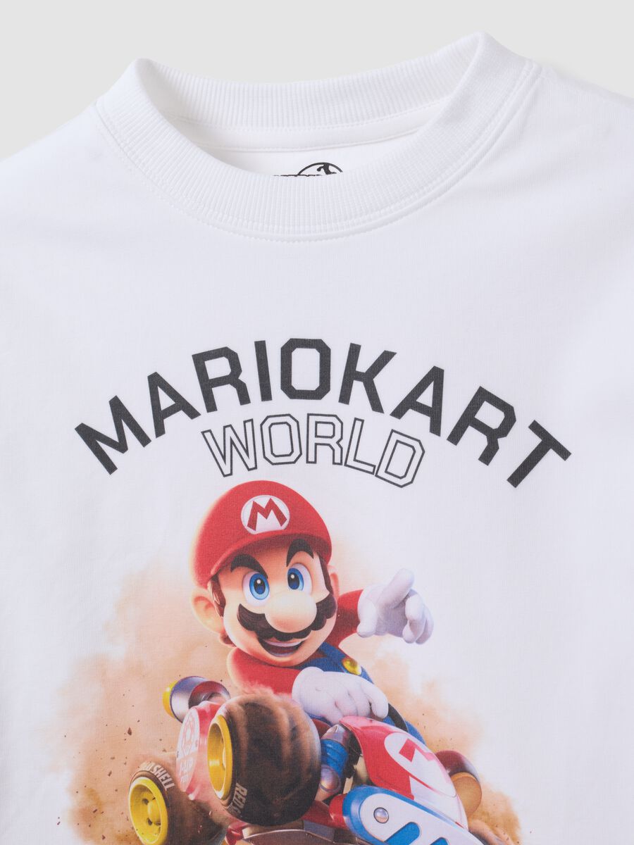 T-shirt bianca in cotone elasticizzato con stampa Mario Kart_2