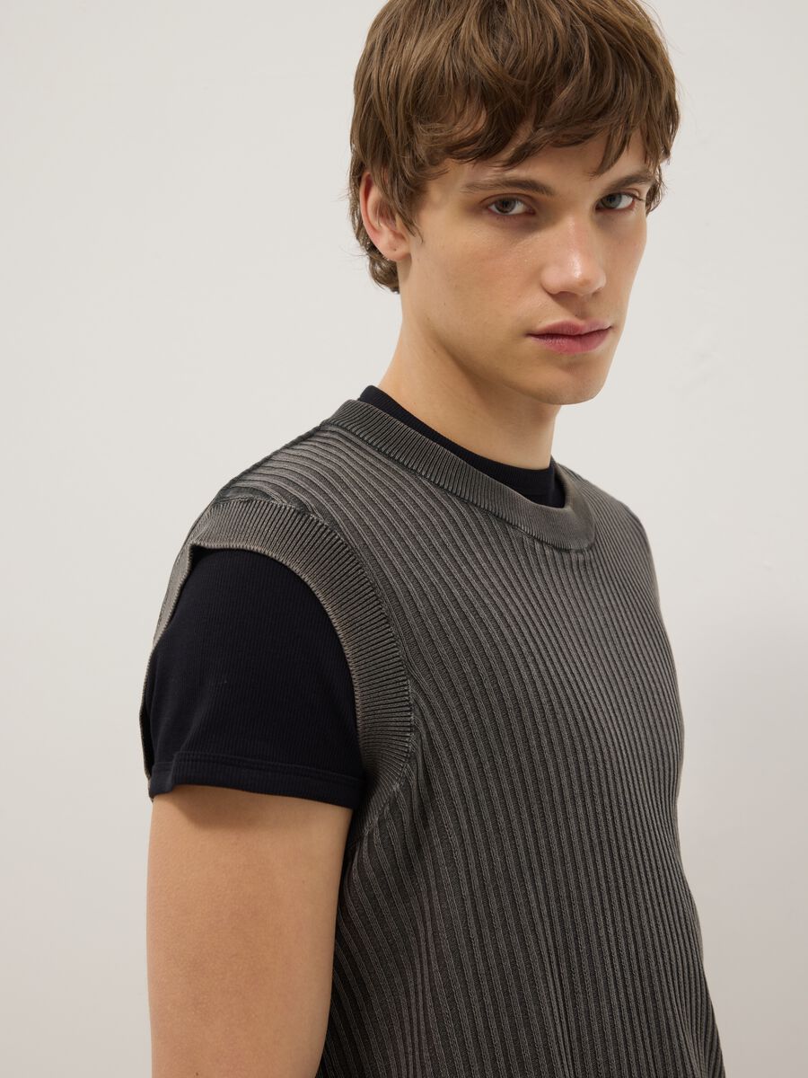 Oversize fit grey ribbed pure cotton vest_3