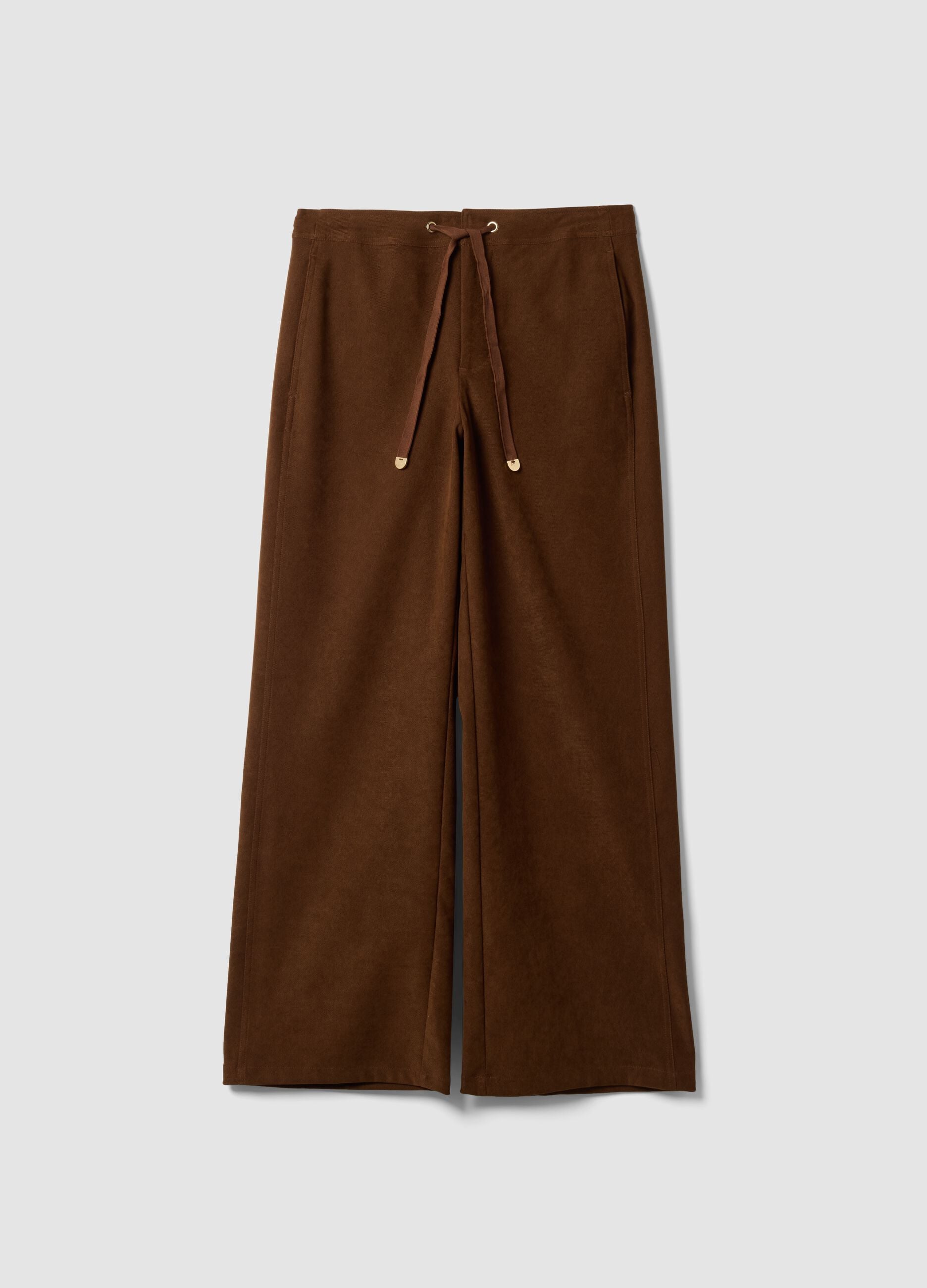 Brown stretch-fabric straight-fit trousers