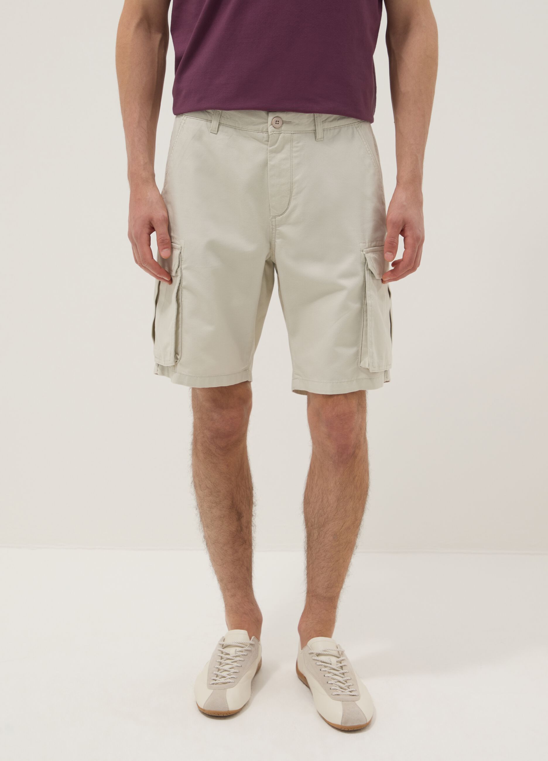 Wei&szlig;e Cargo-Bermudas aus reiner Baumwolle, Regular Fit