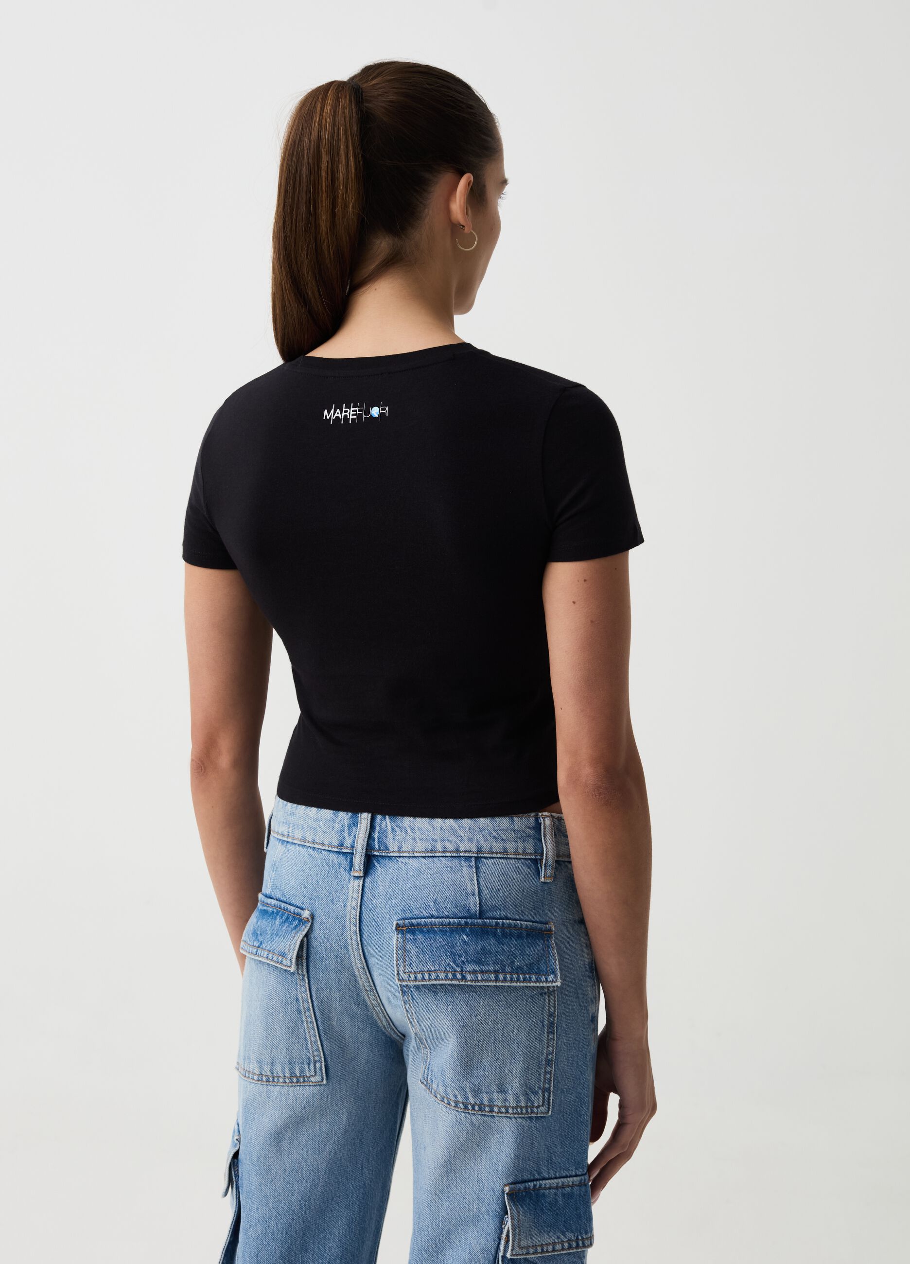T-shirt cropped con stampa B.ANGEL X MARE FUORI