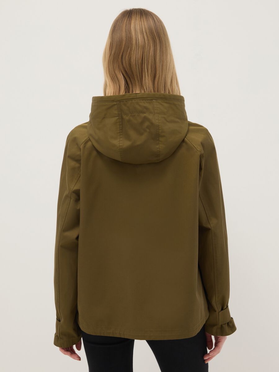 Green cotton blend regular fit jacket with zip and hood_2