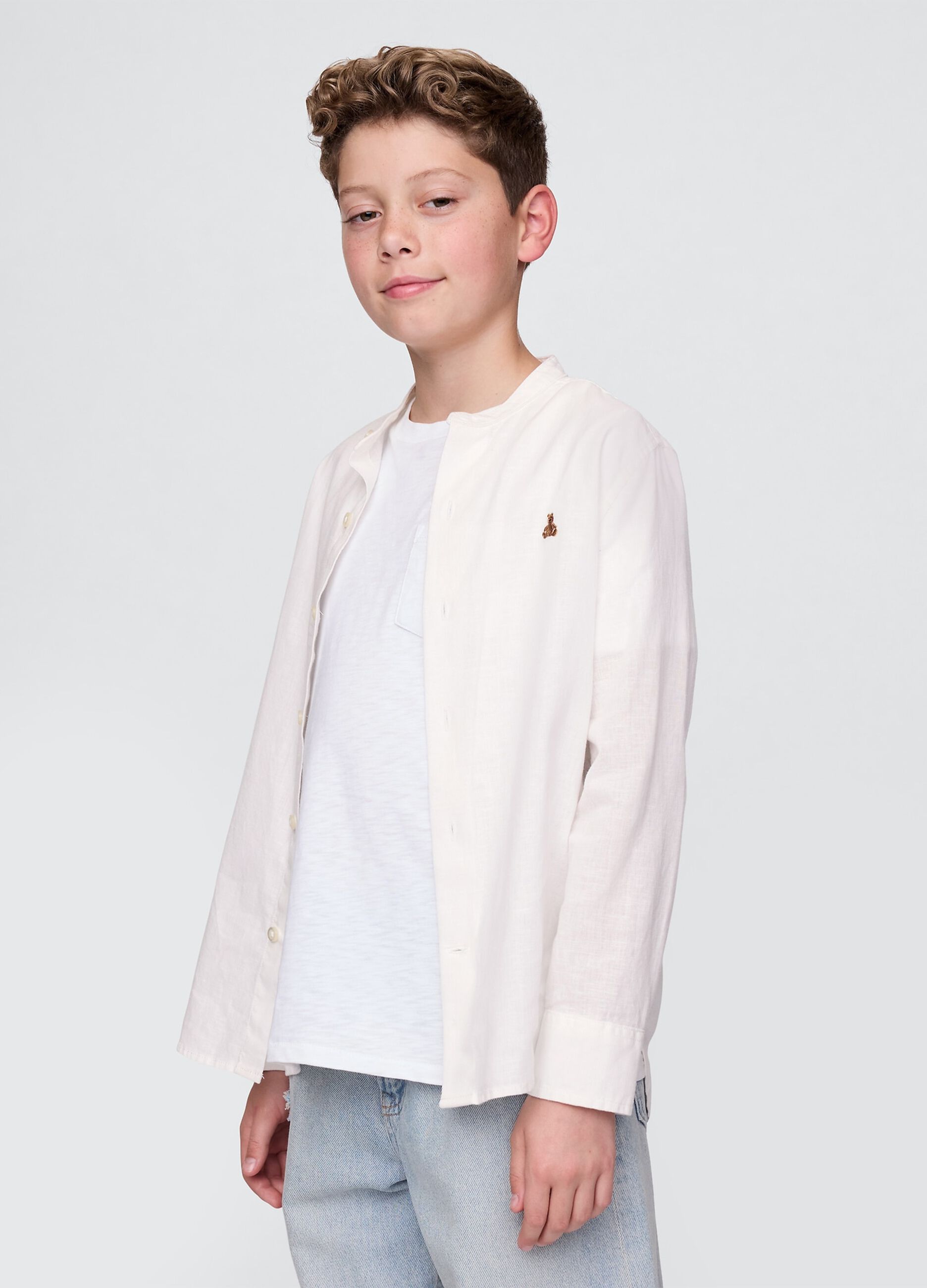 GAP Kids Long Sleeve White Linen and Cotton Shirt