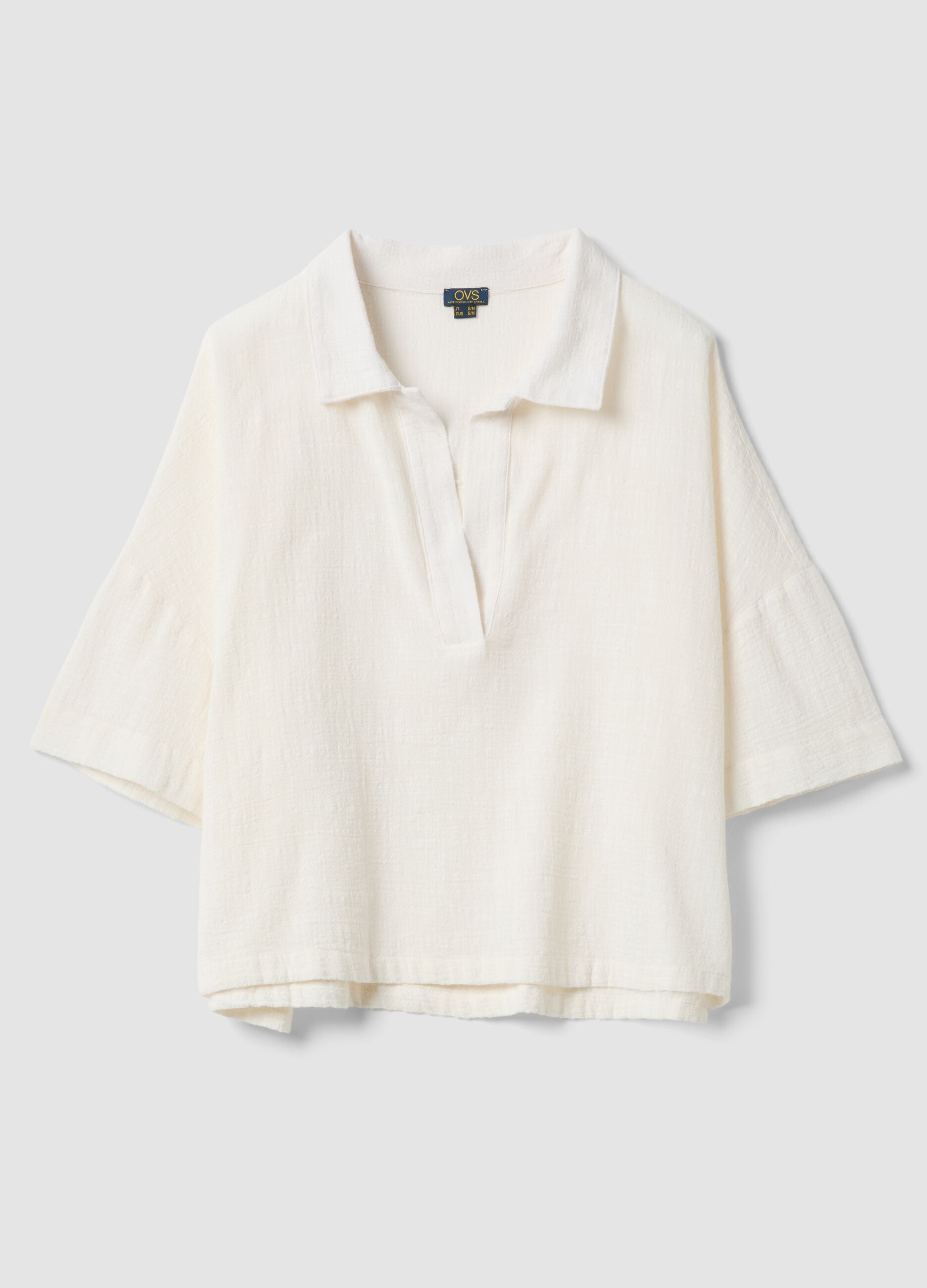 Short white pure cotton kaftan with V-neck