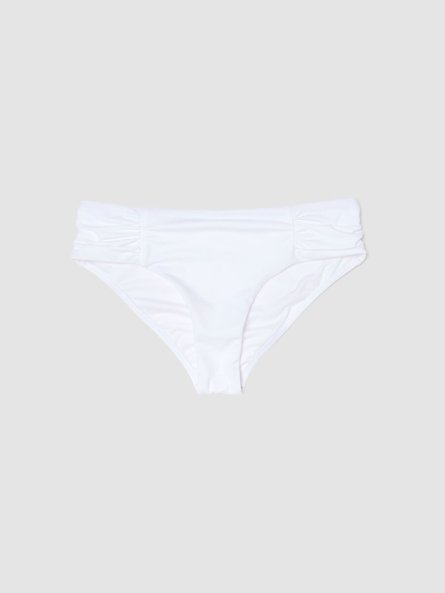 White stretch bikini bottoms with ruched details, regular fit_0