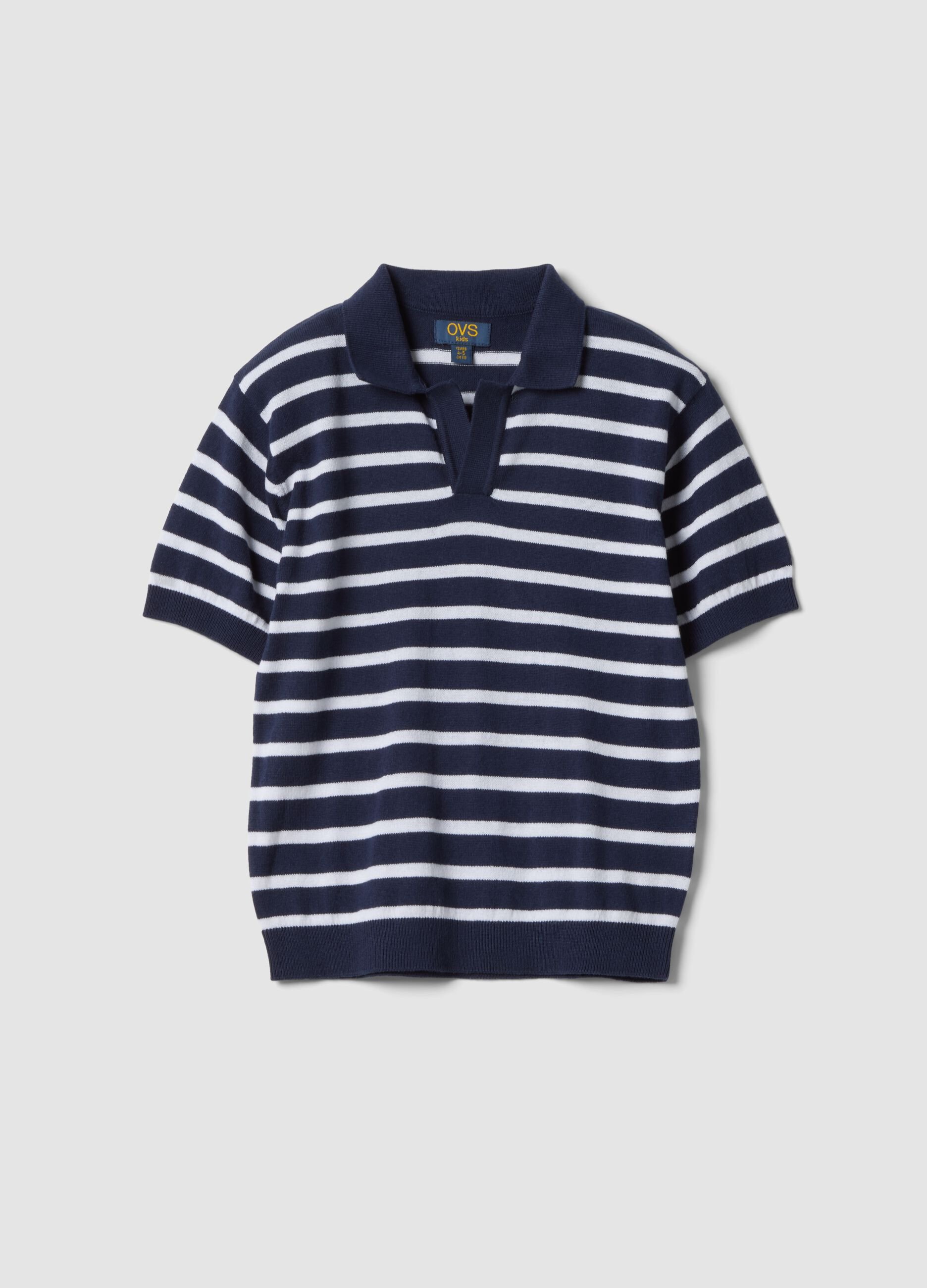 Blue striped pure cotton polo shirt