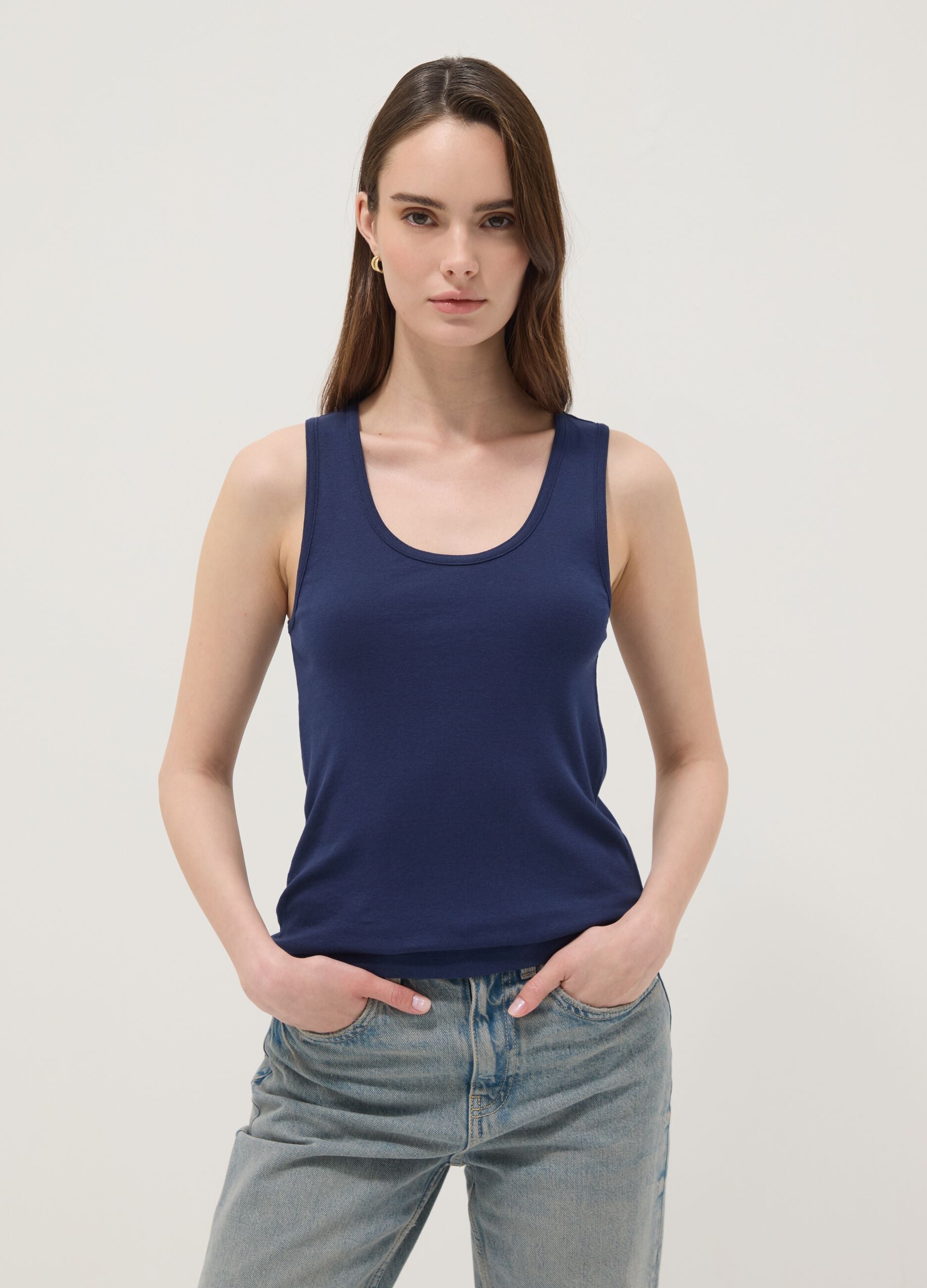 Blue pure cotton vest top