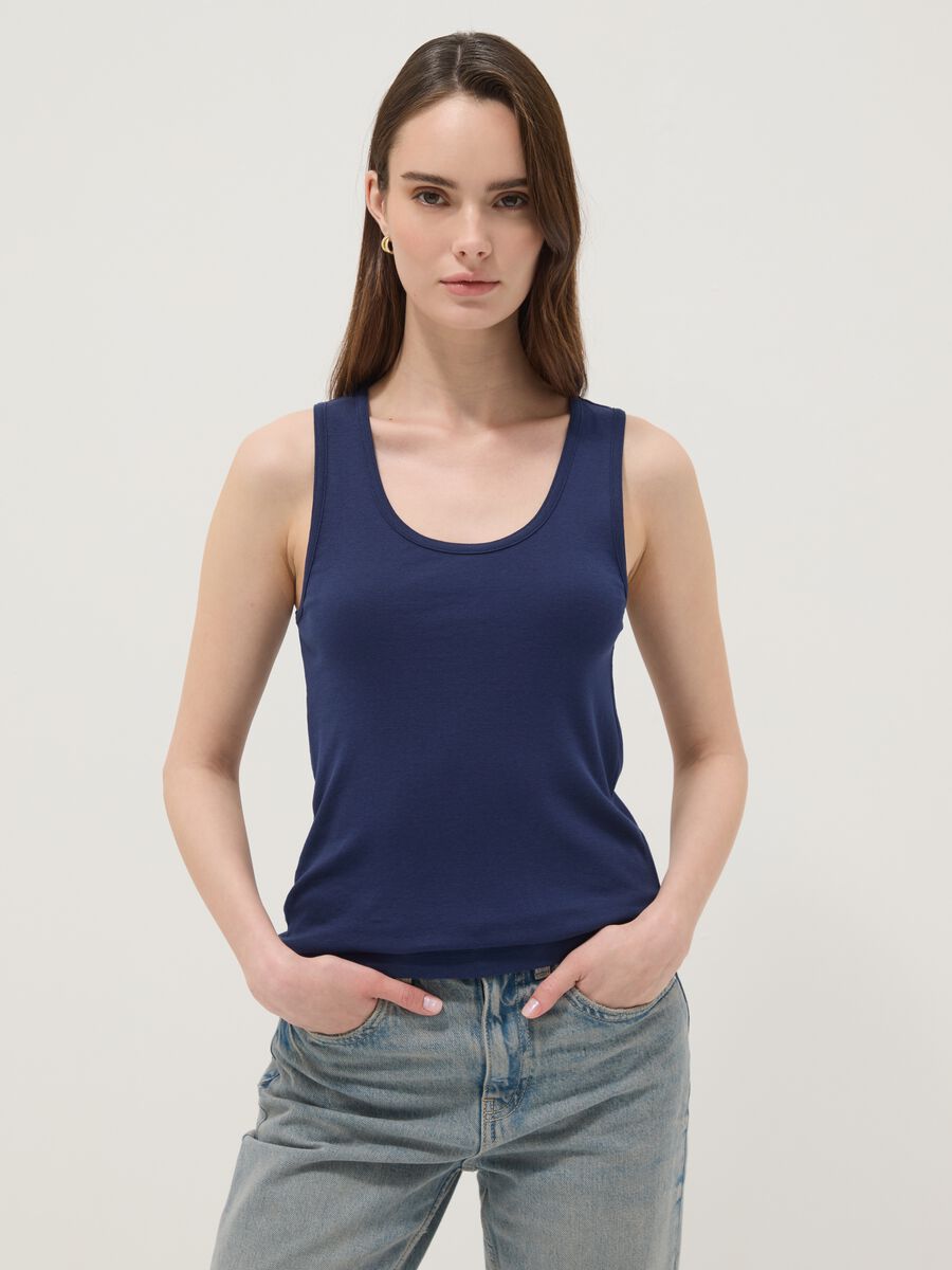 Camiseta de tirantes azul de algod&oacute;n puro_0