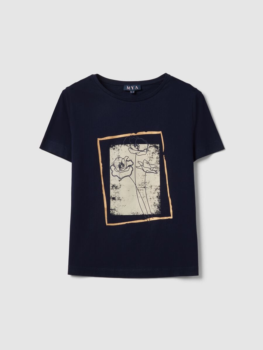 Blaues Kurzarm-T-Shirt aus reiner Baumwolle mit Print, Regular Fit_4