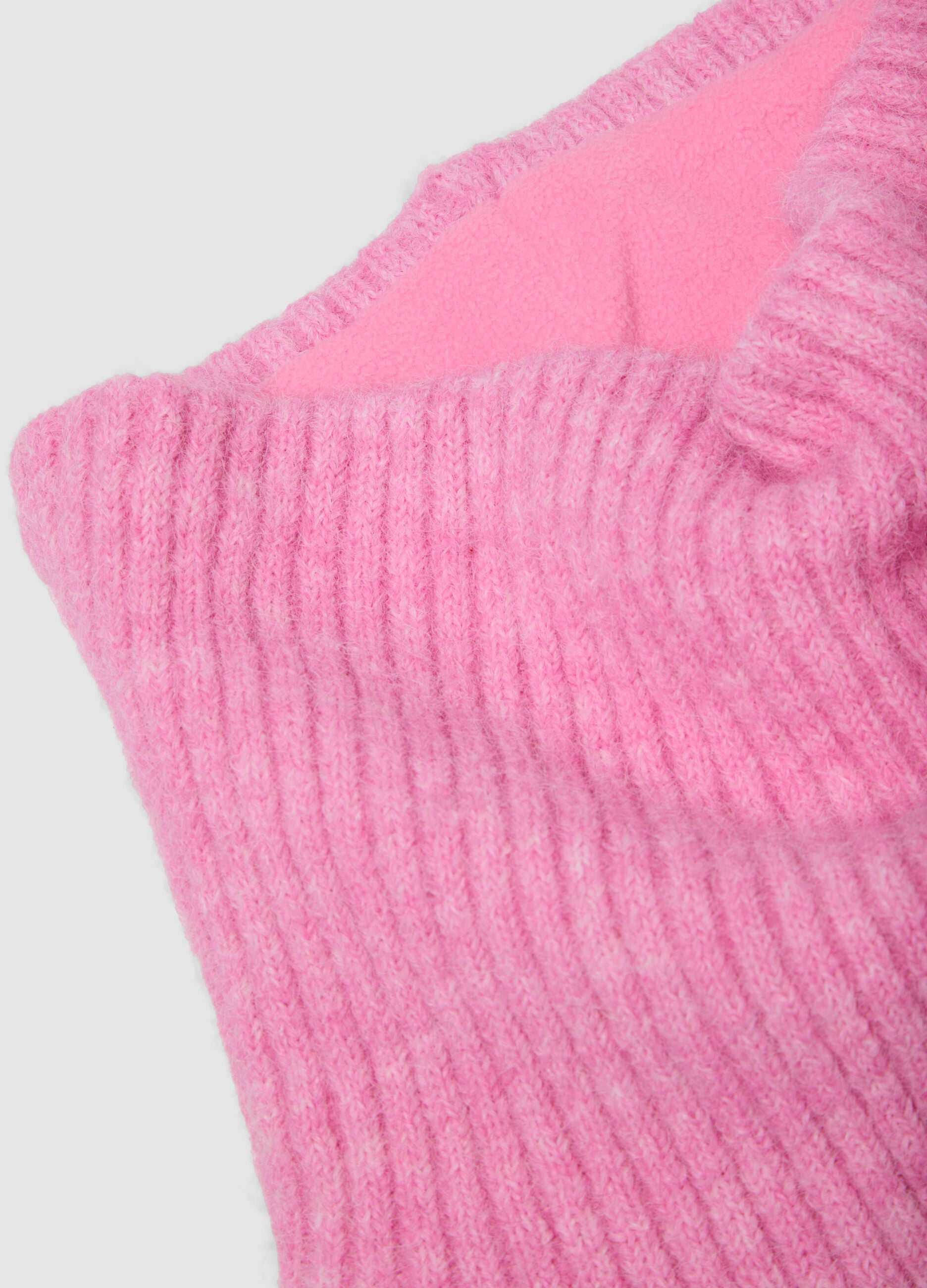 Scaldacollo rosa in lana elasticizzata a coste