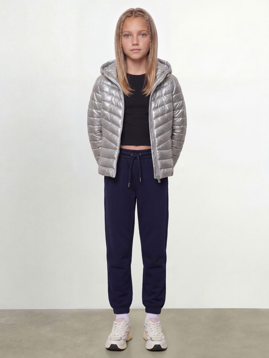 Grey ultralight padded jacket with hood and zip for girls_1
