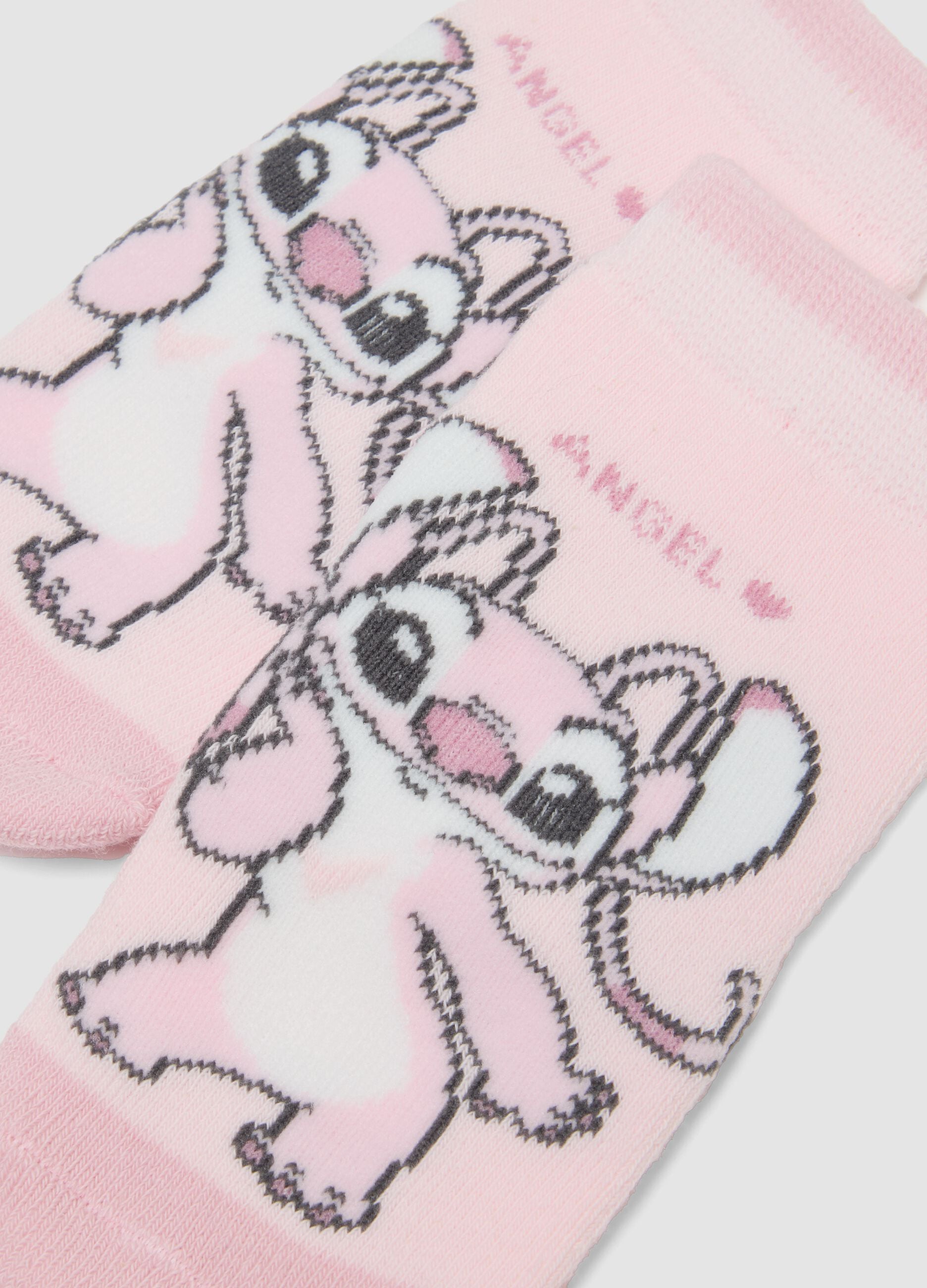 Pack de 2 meias antiderrapantes cor-de-rosa em algod&atilde;o org&acirc;nico com estampado Lilo e Stitch