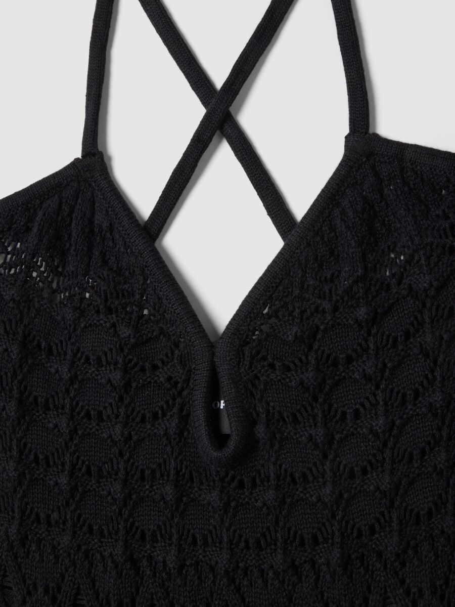 Abito nero in puro cotone con scollo v profondo_5