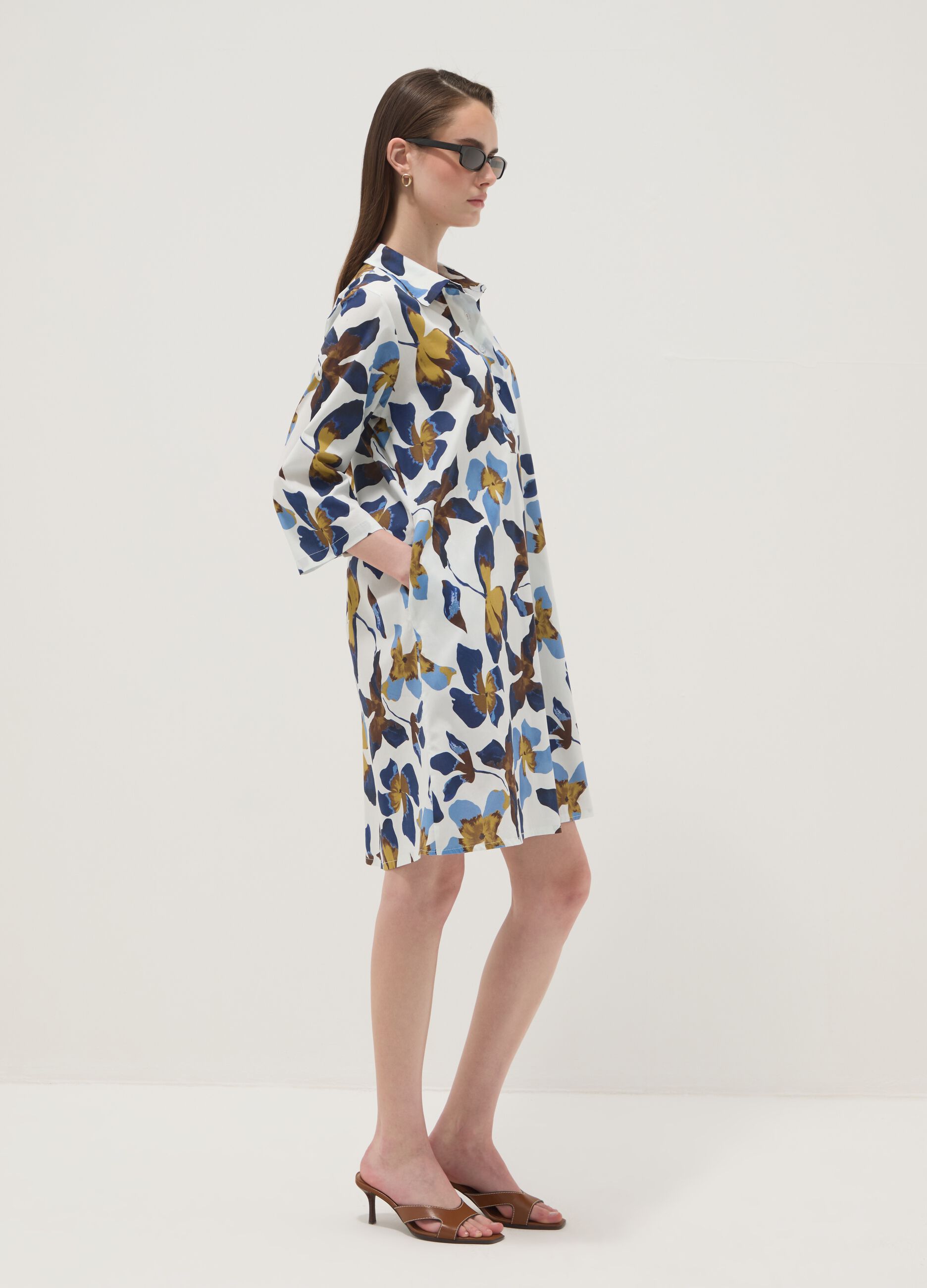Multicolour floral print oversized stretch cotton dress