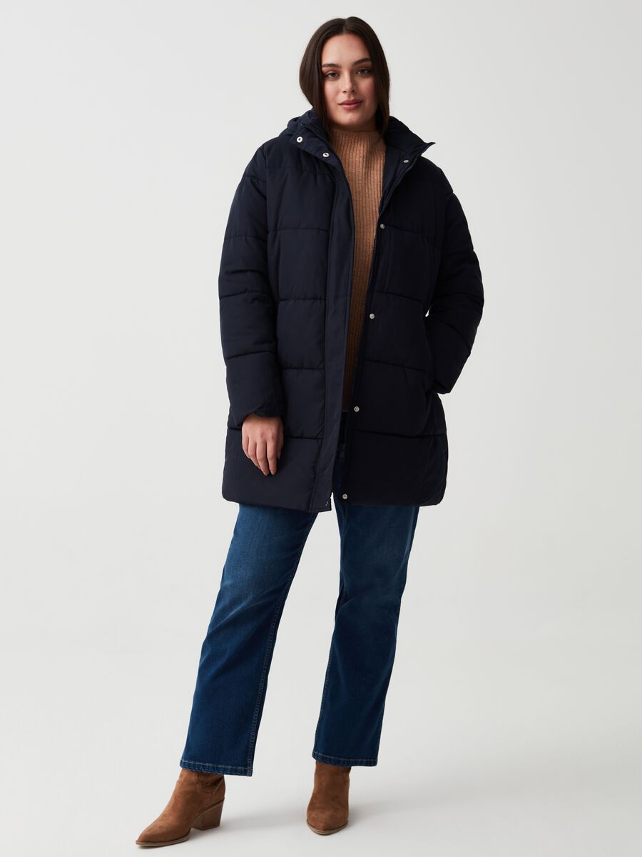 Curvy long down jacket with hood_0