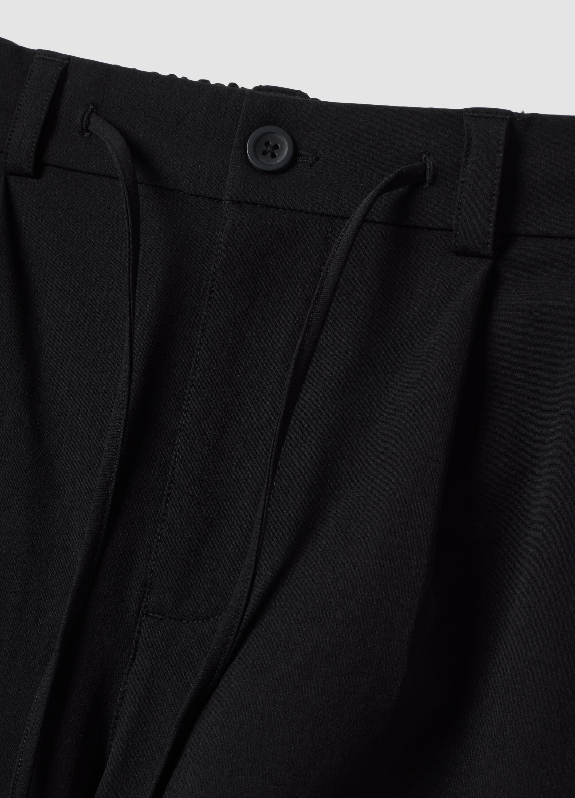 Black stretch-fabric parachute-fit trousers