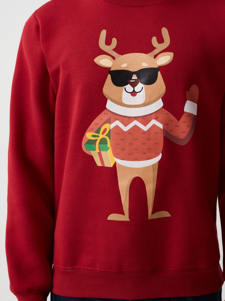Sweatshirt with round neck and Christmas reindeer print_3