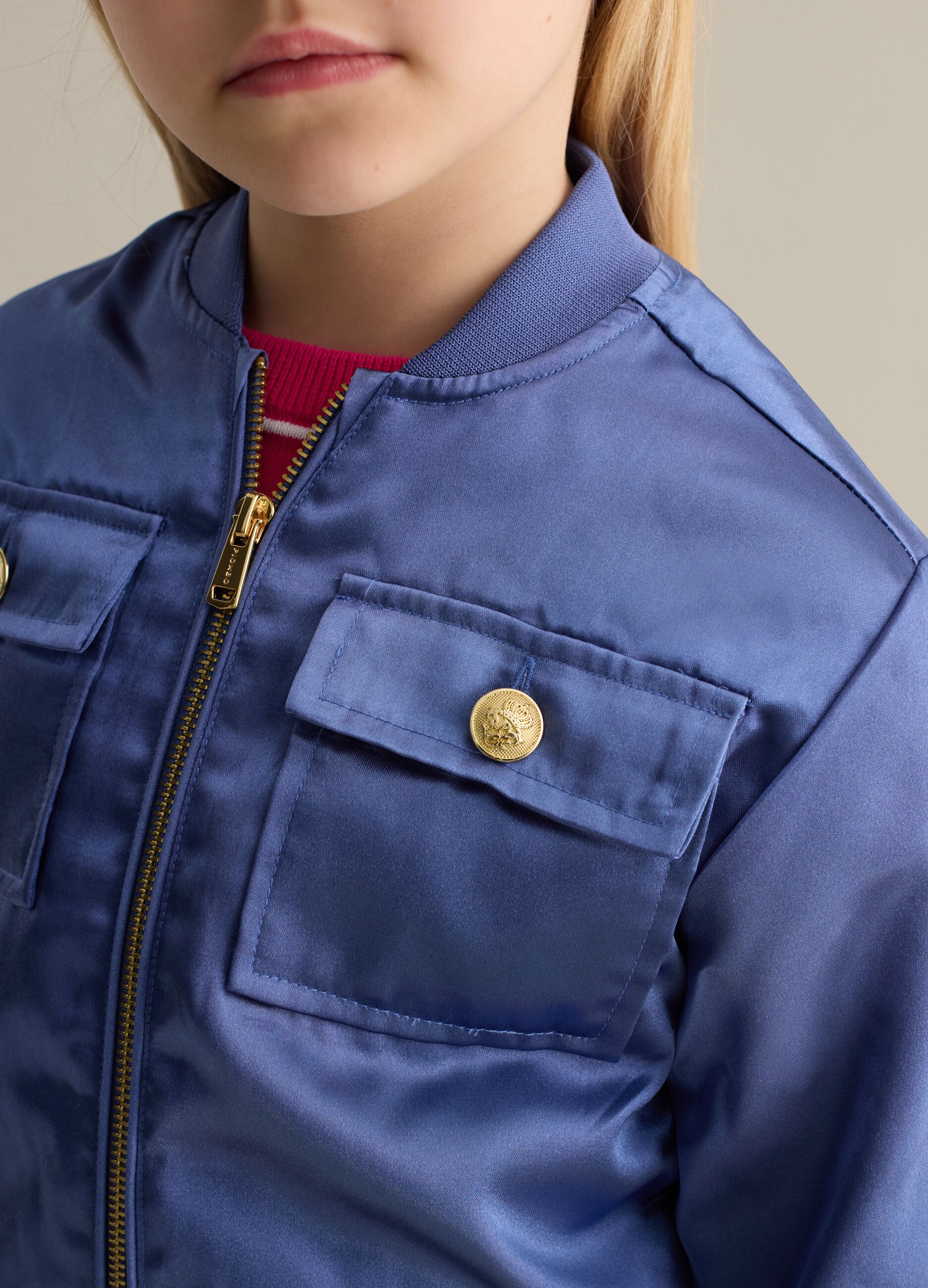 Full-zip bomber in satin