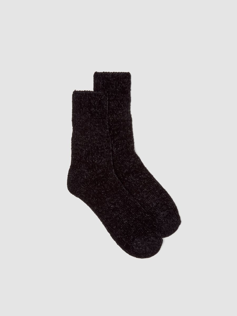 Black stretch boucl&eacute;-effect socks_0