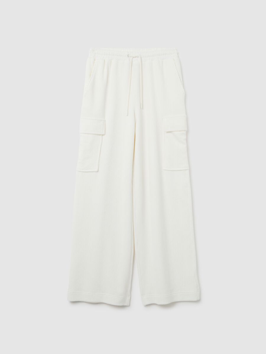 White cotton blend wide leg cargo trousers_4