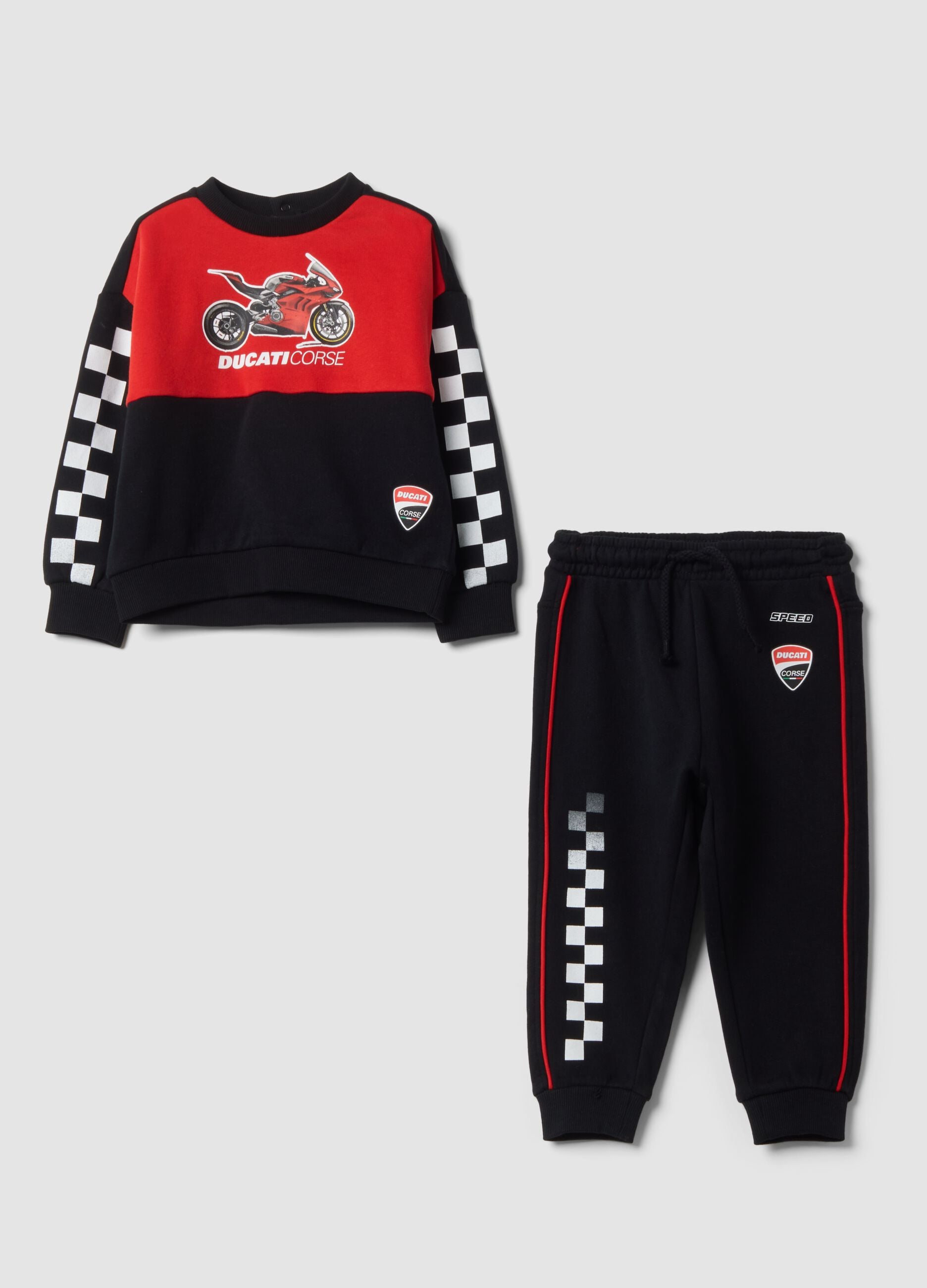 Red and black pure cotton Ducati-themed set, oversized fit