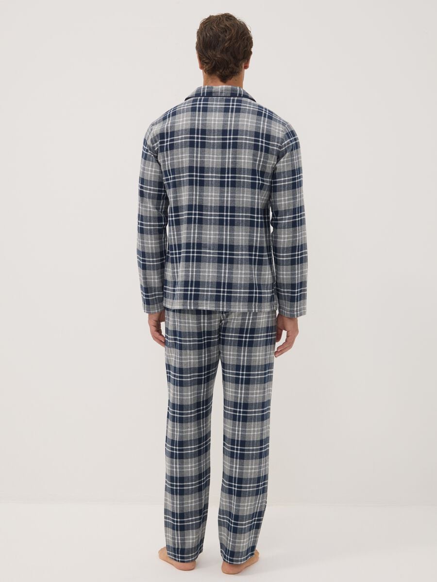 Grey and blue flannel pyjamas in pure organic cotton, regular fit_3