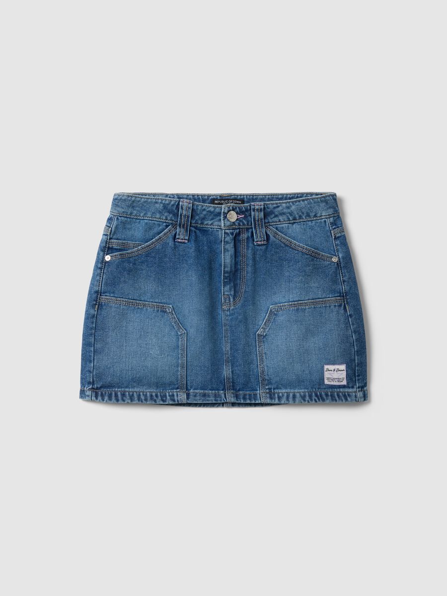 Girls' regular fit blue denim pure cotton miniskirt_3