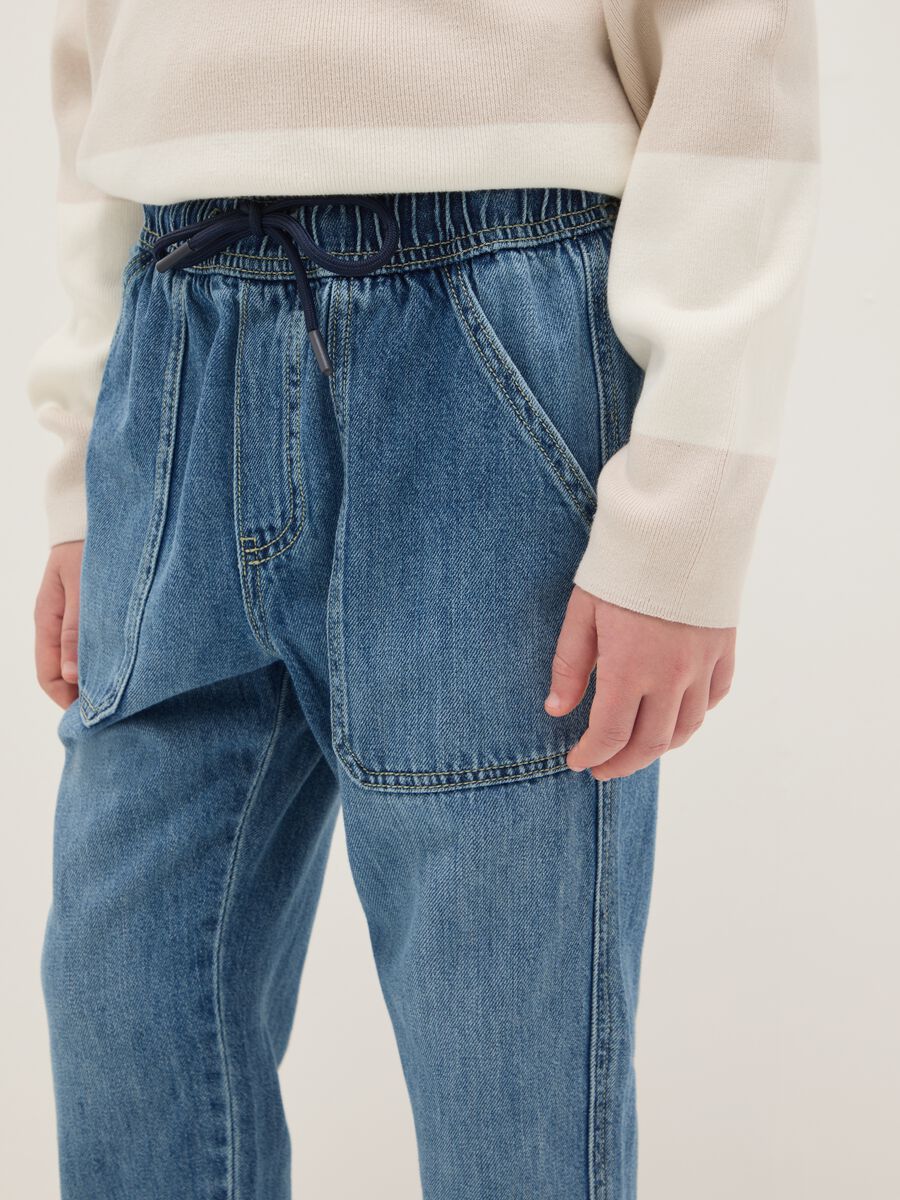 Blue cotton blend jogger jeans for boys regular fit_2