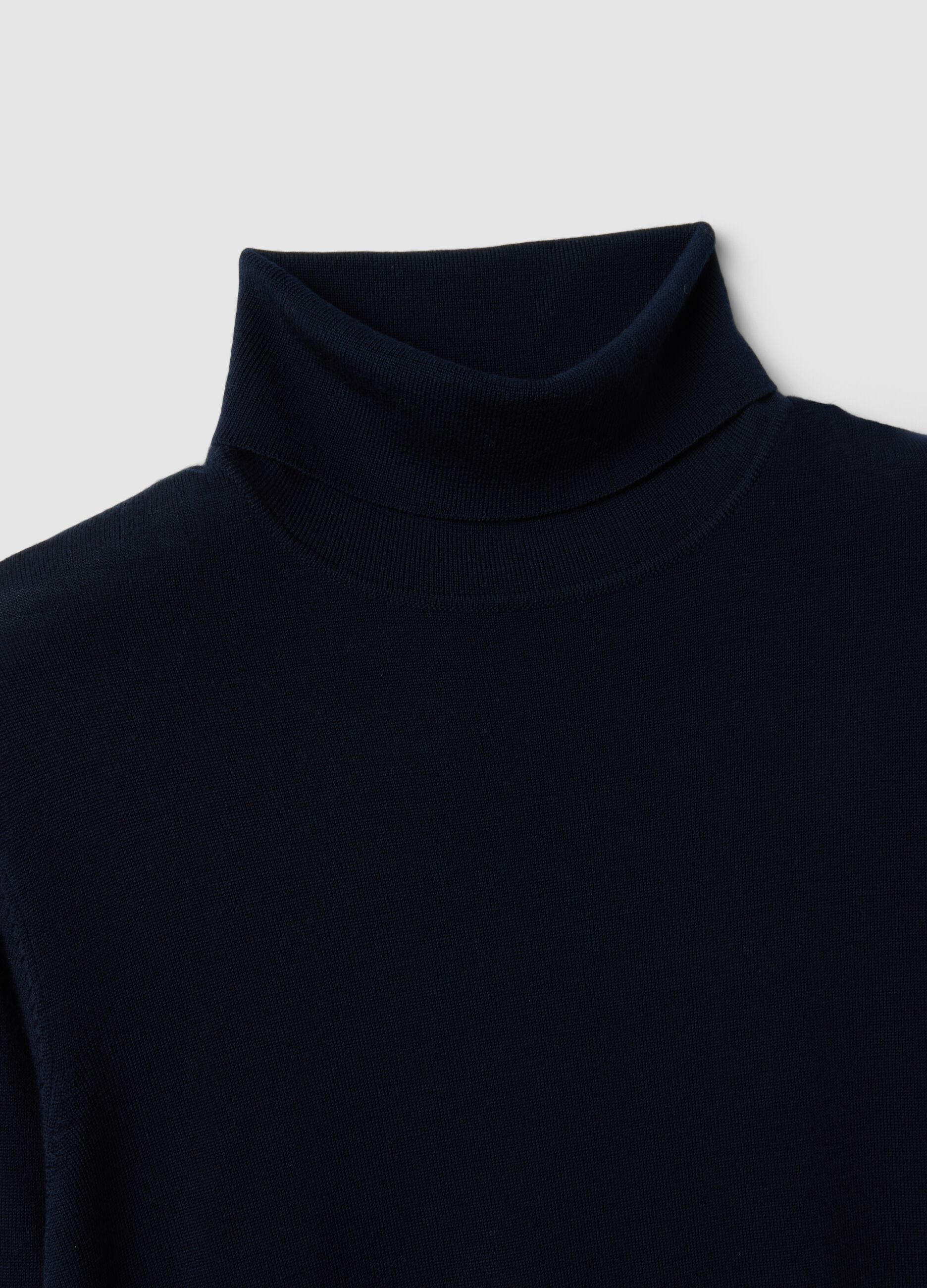Navy blue merino wool roll-neck jumper, regular fit