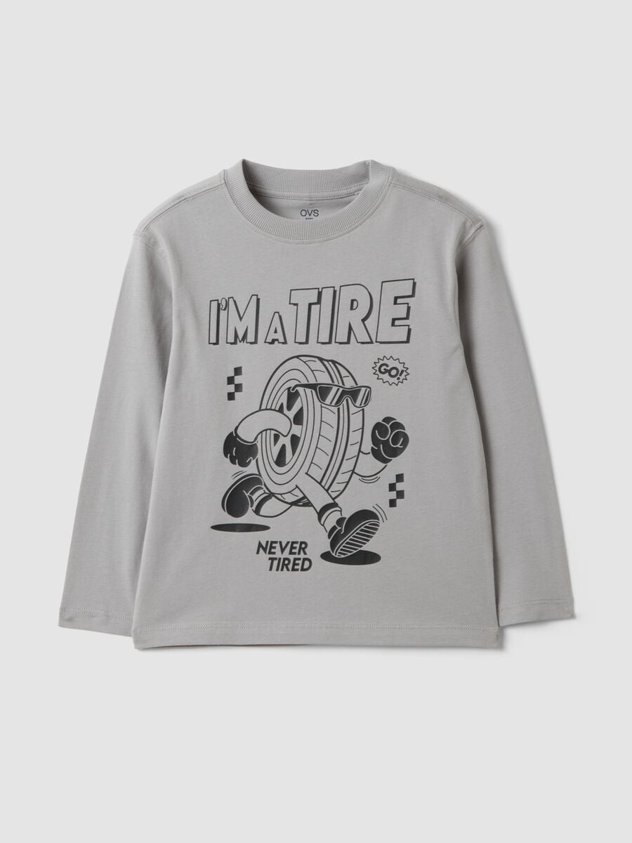 Grey oversized T-shirt in pure organic cotton with racing print for boys_0