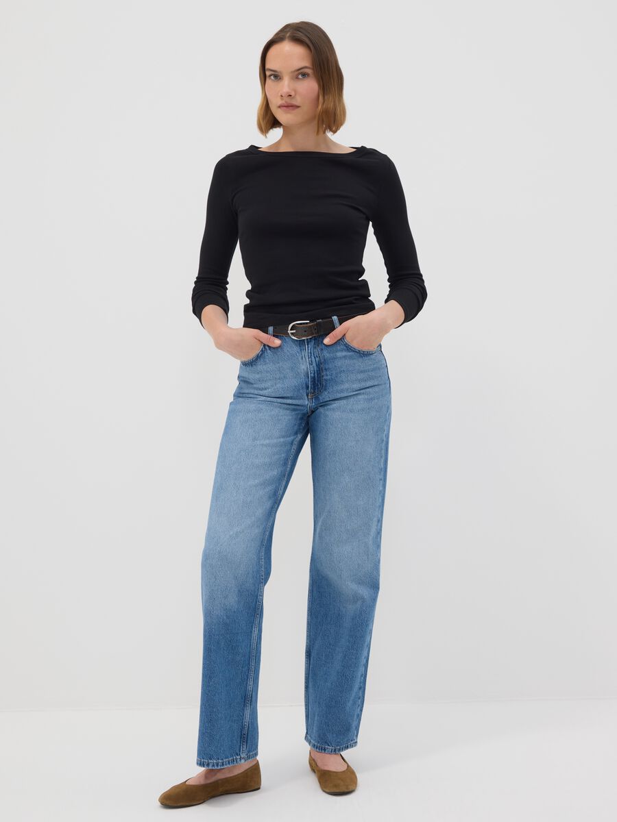 T-shirt nera in puro cotone con girocollo regular fit_2