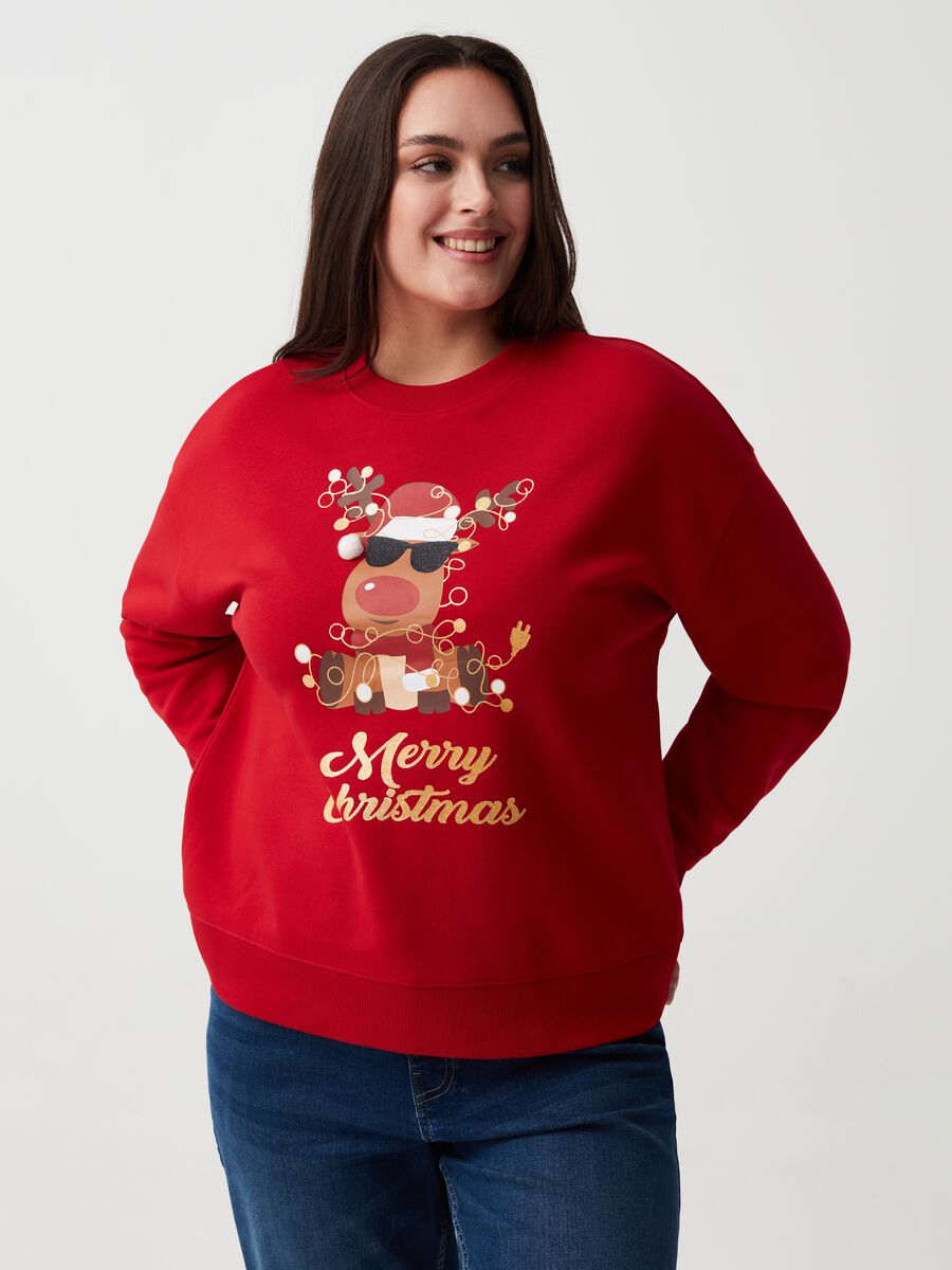 Curvy sweatshirt with glitter Christmas print_0