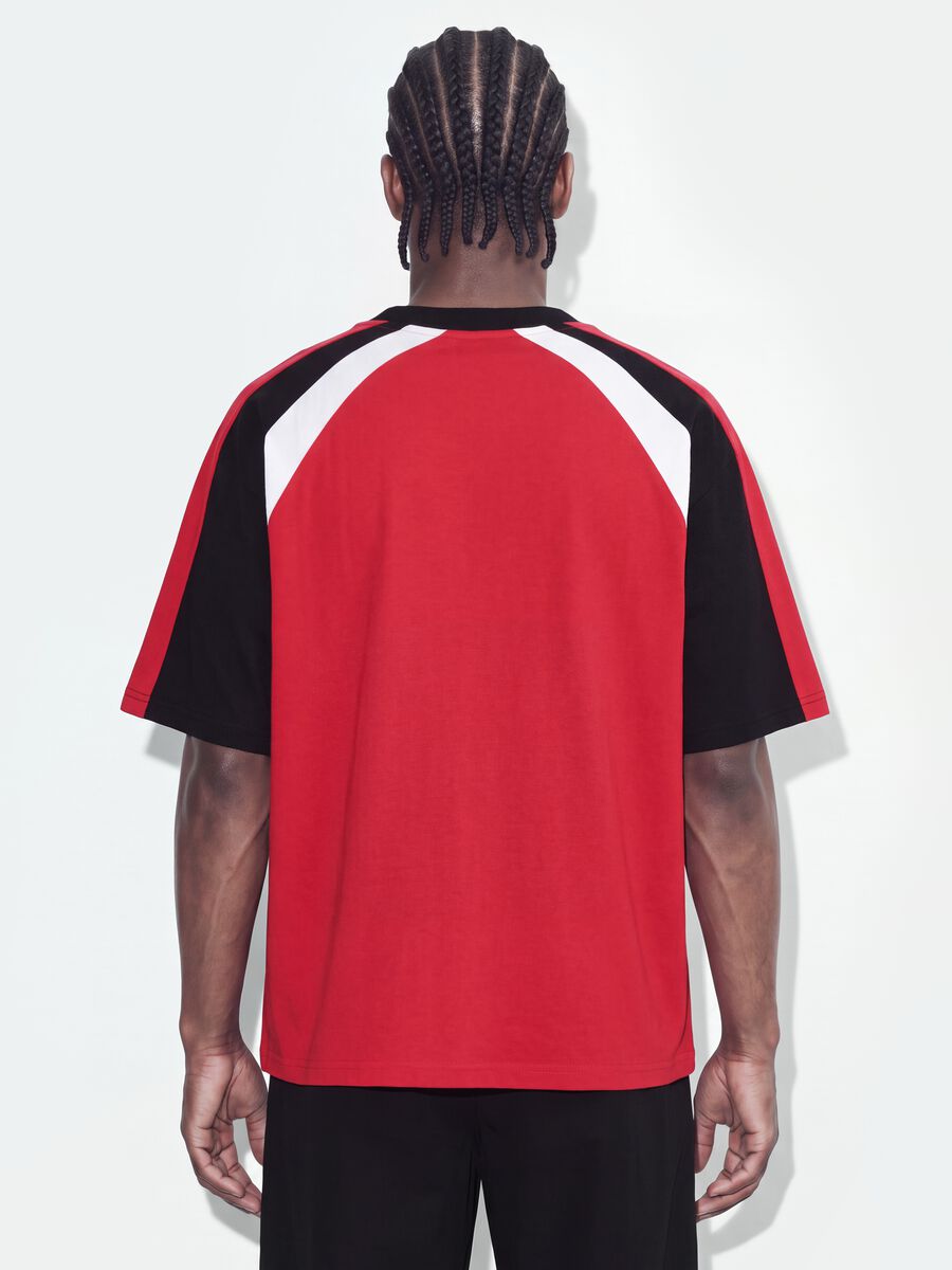 Red pure cotton T-shirt with front slogan relaxed fit_2