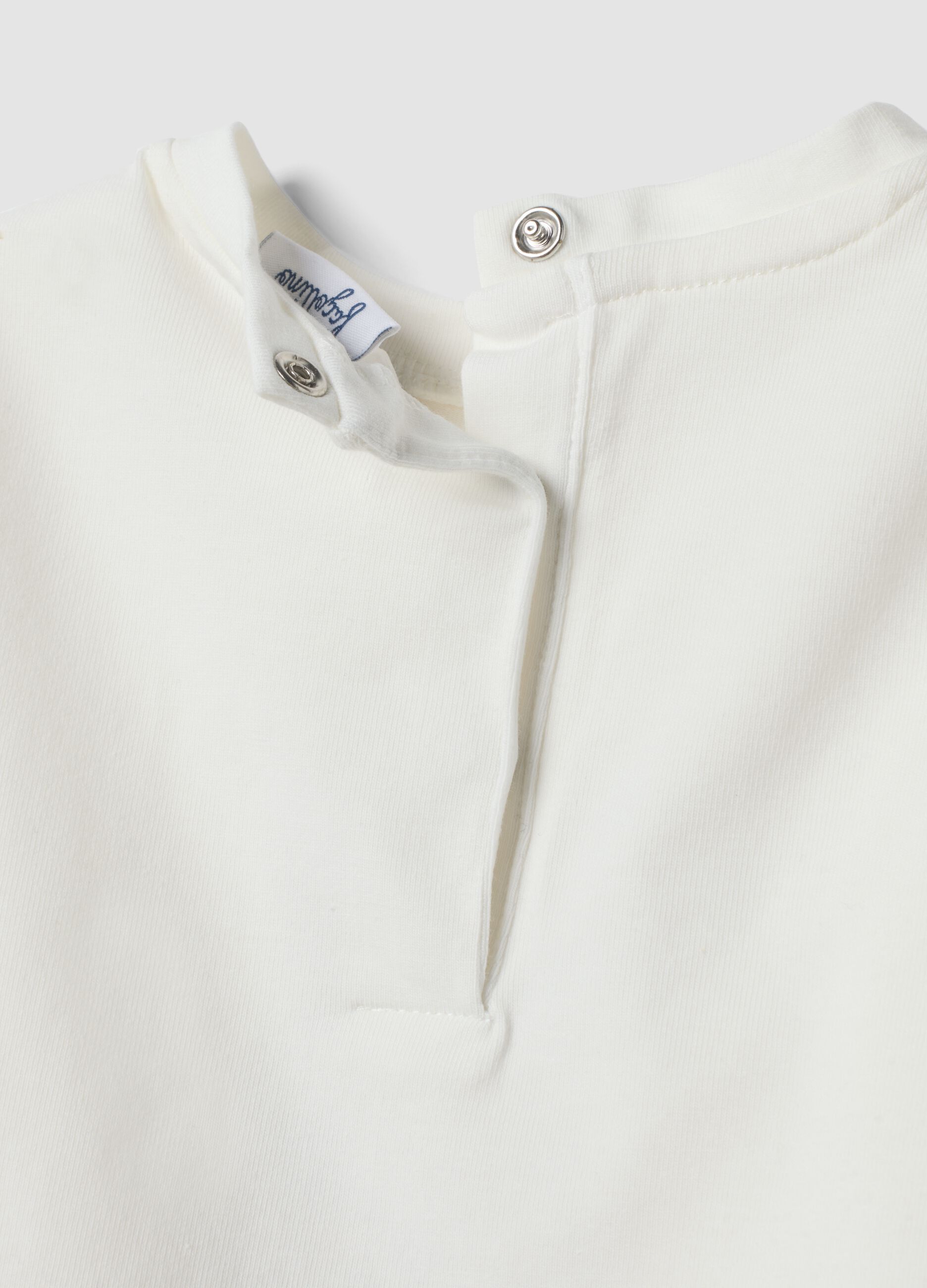 White organic stretch cotton T-shirt with teddy bear print