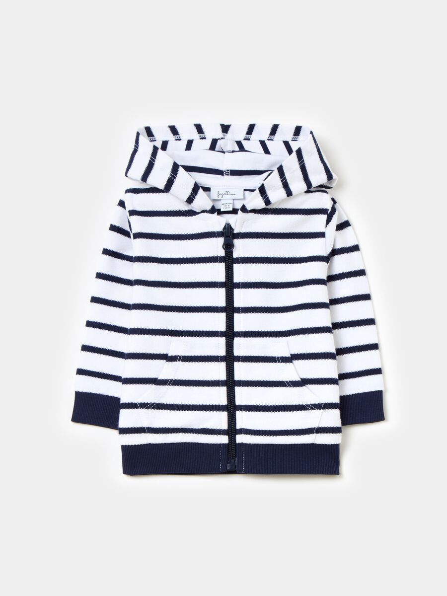 Full-zip sweatshirt in striped organic cotton with hood_0